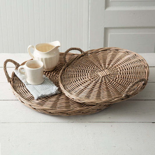 Rustic Woven Serving Tray Set