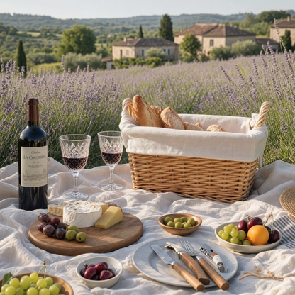 French Rustic Woven Bread Basket with Linen Liner – Handwoven Rattan Storage & Serving Basket