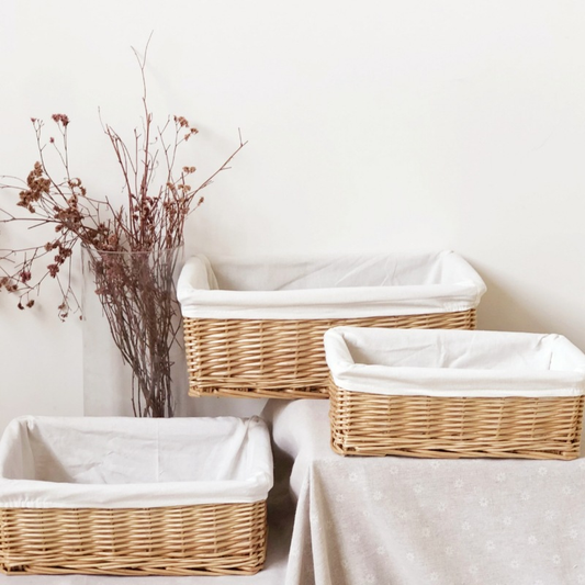 Natural-Colored Woven Rattan Desktop Organizer Basket, Japanese-Style Cabinet Storage Basket, Children's Toy Basket, Toy Storage Basket