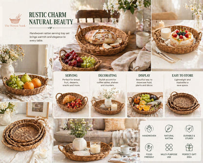Rustic Woven Serving Tray Set