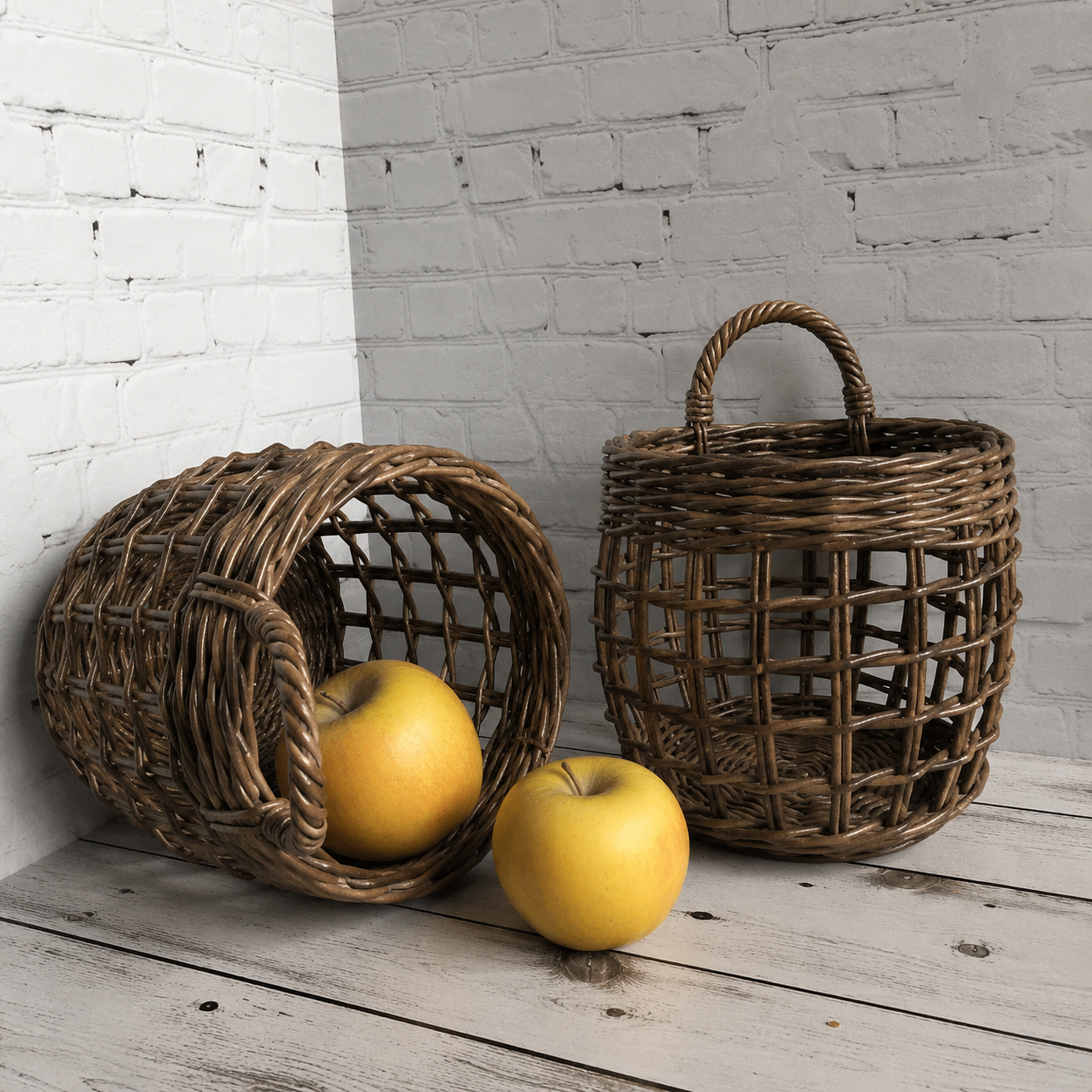 Woven Rattan Handcrafted Small Hanging Basket: Kitchen Storage Basket, Wall-Mounted Decorative Hanging Basket