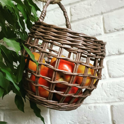 Woven Rattan Handcrafted Small Hanging Basket: Kitchen Storage Basket, Wall-Mounted Decorative Hanging Basket
