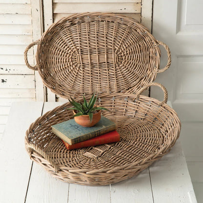 Rustic Woven Serving Tray Set