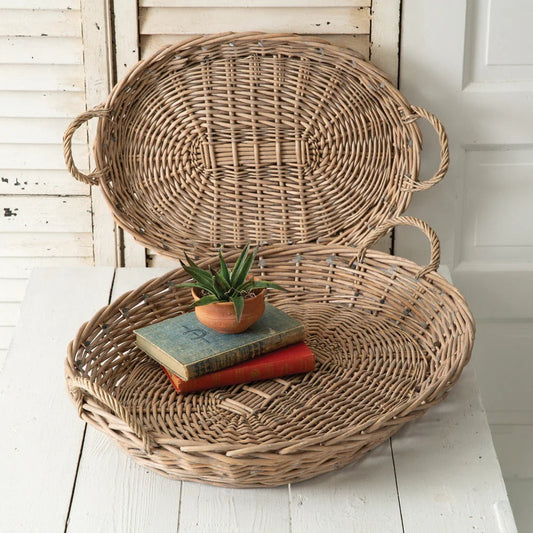 Rustic Woven Serving Tray Set