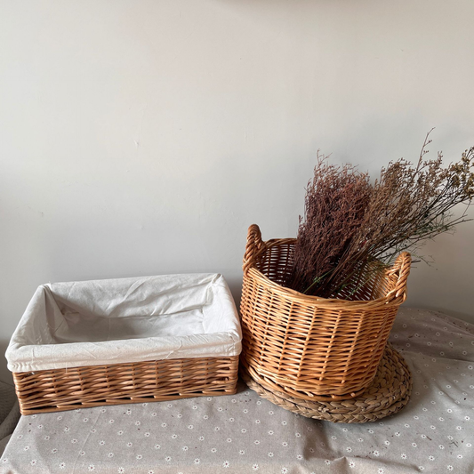 Natural-Colored Woven Rattan Desktop Organizer Basket, Japanese-Style Cabinet Storage Basket, Children's Toy Basket, Toy Storage Basket