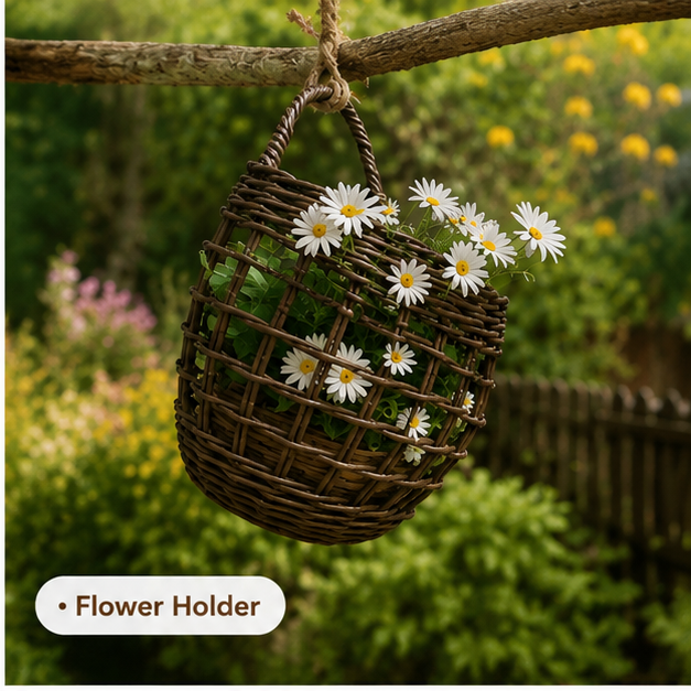 Woven Rattan Handcrafted Small Hanging Basket: Kitchen Storage Basket, Wall-Mounted Decorative Hanging Basket