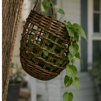 Woven Rattan Handcrafted Small Hanging Basket: Kitchen Storage Basket, Wall-Mounted Decorative Hanging Basket